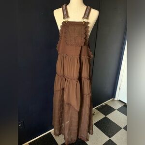 Bohemian Brown Lace Trim Overalls